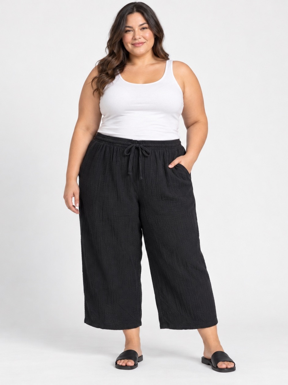 Nine West 100% cotton Black Wide-Leg Drawstring Pants size 3X